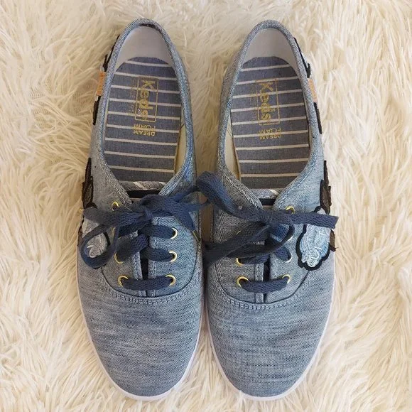 KEDS Champion Chambray Applique Navy Floral Sneaker w/ DearFoam Footbed, Sz 6.5W - Picture 4 of 8